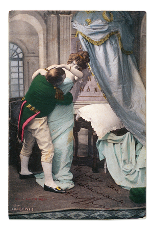 Napoleon Bonaparte and Women: “" The Pillage "” Humorous series using military metaphors, Napoleon I (1769-1821) relations with women. Watercolour photograph by H. Manuel, Paris 1903.