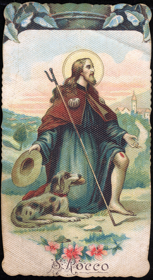 Pious image: representation of St. Roch kneels, protector of pestiferes. Chromolithography from 1906