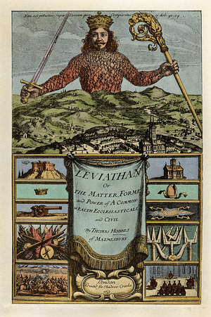 Title Page of 'Leviathan, or The Matter, Forme, & Power of a Common-Wealth Ecclesiasticall and Civill' by Thomas Hobbes, 1651 (engraving)