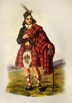 A Fraser Warrior of the Scottish Clan in Kilt - Robert Ronald McIAN's Lithograph from “The Clans of The Scottish Highlands"” 1845