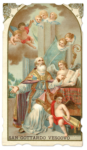 Pious Image: Saint Godehard or Gotthard of Hildesheim (San Gottardo, 960-1038), bishop. Chromolithography, 1902.
