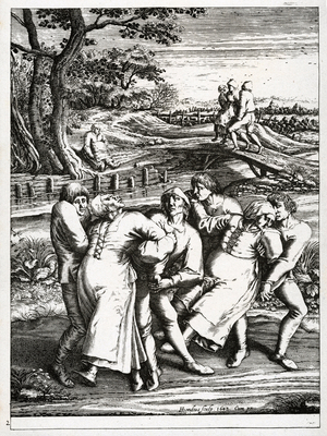 “" The epileptics moving to the left "” Engraving by Pieter Bruegel (or Breugel or Brueghel or Breughel) the elder (1525-1569) 16th century