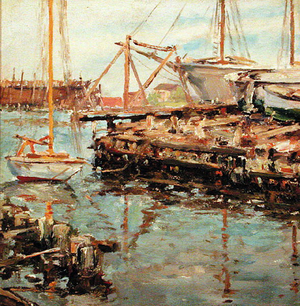 Spiles and Boats (oil on board)