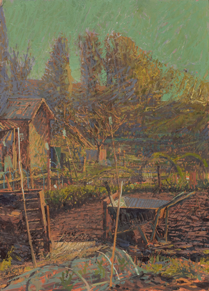 Aristotle Lane Allotments (Wheelbarrow) 2003 (oil on panel)