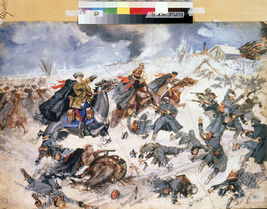 The Cavalry of the General Dovator in the Battle of Moscow in 1941, 1942 (gouache on paper)