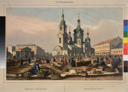 Walk to the hay and the cathedral of the assumption of the mother of God, in Saint Petersburg, 1840 (lithograph on paper)