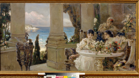 On the terrace (oil on canvas)