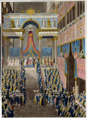 The coronation of Napoleon (1769-1821), 19th century (engraving, watercolour)