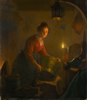 Woman in a Kitchen by Candlelight, c.1830 (oil on panel)