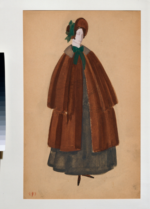 Young woman preparatory costume for the theater part "the lady of spades", 1925 (watercolour on paper)