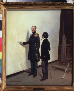 Tsar and Artist. Emperor Nicholas I in the artist's atelier, 1883 (oil on canvas)