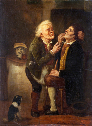 At the dentist, 19th century (oil on wood)