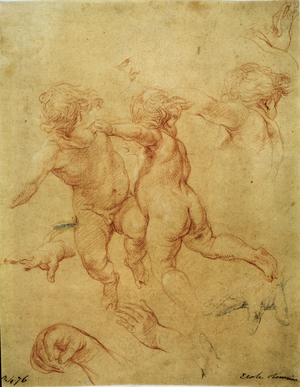 Study For Two Putti (Two Flying Putti. Study), c.1740 (sanguine)