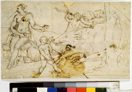 "Venus, putti and wild boar" (Venus, putti and a Wild Boar), 16th century (ink drawing)