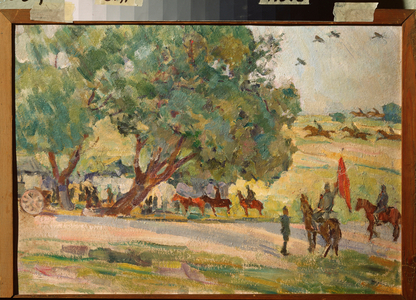 Military maneuvers in the vicinity of Moscow (Near Moscow maneuvers), c.1930-33 (oil on cardboard)