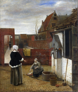 A Woman And Her Maid In A Courtyard, c.1661 (oil on canvas)