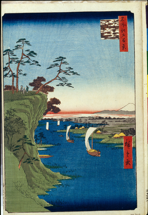 A hundred Celebres de Edo: View of Konodai and the Tone River (One Hundred Famous Views of Edo), 1856-1858 (colour woodcut)