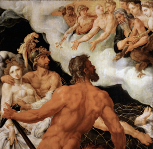 Mars and Venus traps in the Vulcan net, c.1540 (oil on wood)