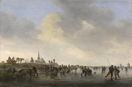 Skating on the Merwede near Dordrecht, Holland 1646 (oil on wood)