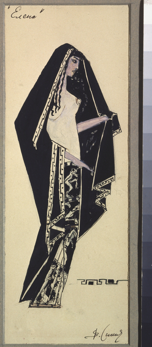 Preparatory costume for Helene for the "La Belle Helene" Opera Bouffe, 1913 (watercolour on paper)