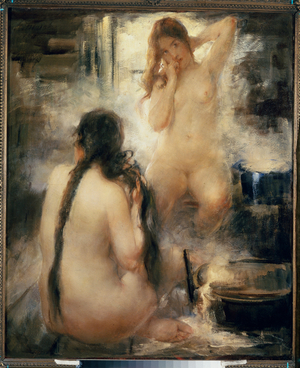 In a steam bath (sauna), 20th century (oil on canvas)