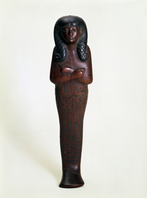 Egyptian antiquity: Shabti de Mutri. Reign of Thoutmosis I, 17th dynasty. 16th century BC (wood)