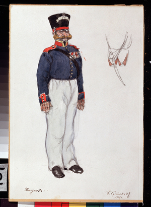 Costume design for the theatre play Fiery Heart by A. Ostrovky, 1911 (watercolour on paper)