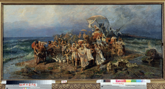 The Israelites crossing the Red Sea, 19th century (oil on canvas)