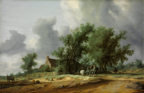 Road In the Dunes with a Carriage, 1631 (oil on wood)