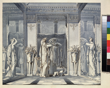Dushenka admiring himself in the mirror (story of cupid and psyche), 1829 (engraving, watercolour)