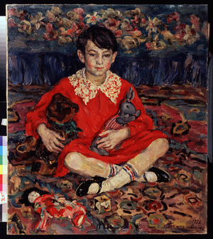 Kamushka Benediktova with toys, 1931 (oil on canvas)