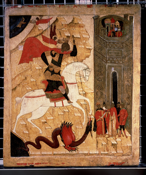 Representation of Saint George and the Dragon, 15th century (oil on wood)