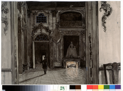 Stage design for the opera the Queen of Spade by Peter Illich Tchaikovsky, 1905 (watercolour and chalk on board)