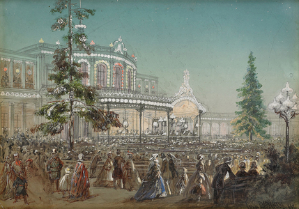 "Celebration Of The 25Th Anniversary Of Tsarskoe Selo Railroad At The Pavlovsk Railway Station Concert Hall", 1862 (gouache on cardboard)