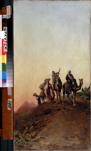 Camels near the pyramids of Guizeh (Guiseh, Giza, Giza) (Cairo, Egypt), 1881 (oil on canvas)