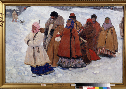A family. A Russian family walking in coats in the snow, 1909 (oil on canvas)