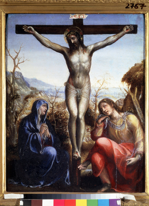 The crucifixion with the Virgin and John the Baptist, c.1540 (oil on wood)