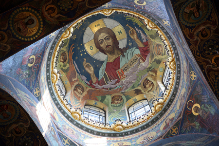 Christ Pantocrator under the central dome of the Church of the Savior on Spilled Blood in St, 1897-1900 (mosaic)