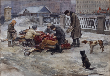 Hungry Years In Petrograd, 1919 (watercolour, gouache on paper)