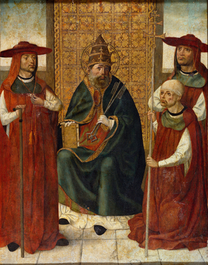 Cardinal Pedro Gonzalez de Mendoza (1428-1495) praying before Saint Peter, 1490-95 (painting)