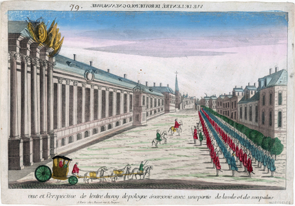 View and Perspective of the Entrance of the King of Poland in Warsaw with His Palace, 1735 (copper engraving, watercolour)