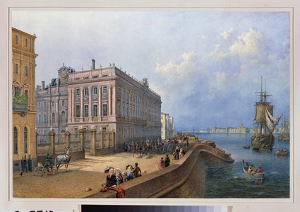 View of the Neva quay and the Palais de Marbre in Saint Petersburg, 1847 (watercolour)