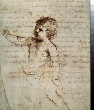 Child's figure in drapery, 16th century (ink drawing)