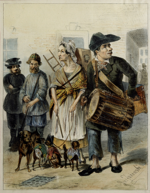 A servant leaves the dogs (used Takes the Dogs Out), 1843 (ink on paper)