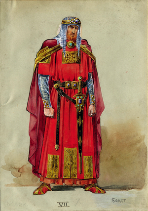 Medieval Prince, Costume design (watercolour and gouache on paper)
