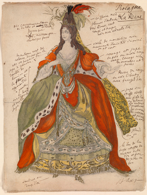 Queen's preparatory costume, for the ballet "The Sleeping Beauty", 1921 (watercolour on paper)