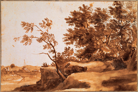 Tiber Landscape with Castel SantAngelo in the Background, c.1630-40 (drawing)