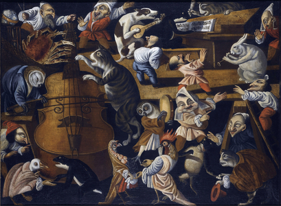 Concert of animals and grotesque figures, 17th century (oil on canvas)