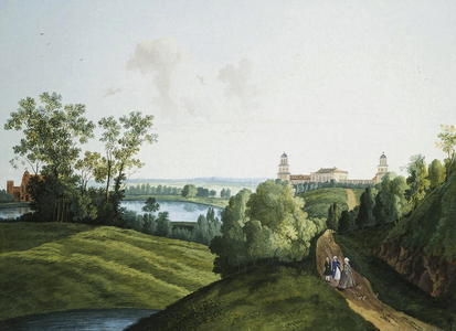 "Landscape with a farm in the park in tsarskoye selo", 1777 (gouache and ink on paper)