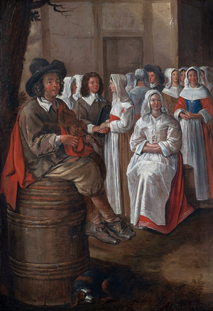 Wedding scene, 17th century (oil on canvas)
